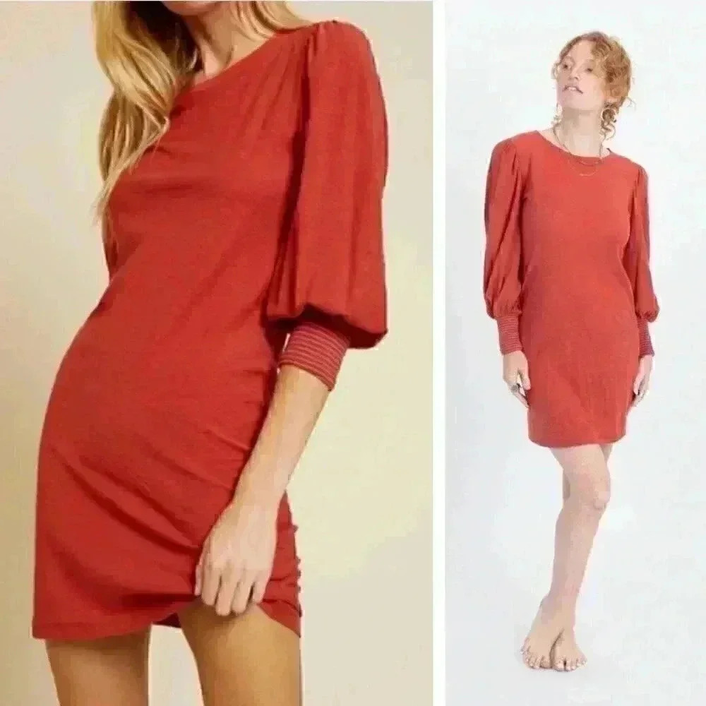 Nation LTD Loren Smock Mini Dress Red Orange Red Orange Breathable Romantic
